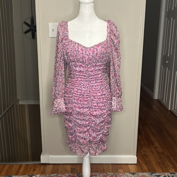 Zara Purple Floral Printed Draped Ruched Dress New Size Medium - Picture 4 of 9